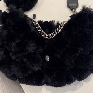 Kurt Geiger Black Faux Fur Handbag with Chain Detail